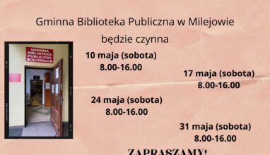 Maj 2025- soboty w Gminnej Bibliotece Publicznej w Milejowie